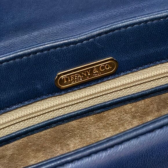 Vintage Tiffany & Co. 2-Way Suede Blue Genuine Leather Crossbody Handbag Bag - Picture 6 of 11